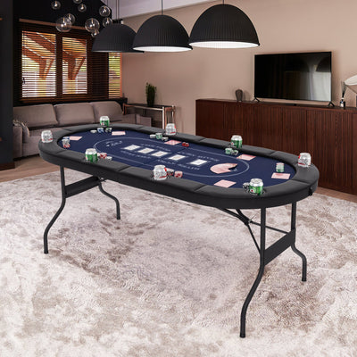 72 Inch Foldable Poker Table for 8 Players Portable Oval Card Board Game Table