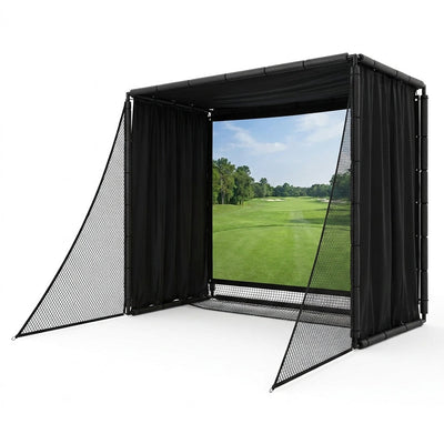 Golf Simulator Enclosure Built for Indoor Practice, 10x8 Ft HD Impact Screen, EPE Foam Frame, Safety Nets