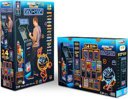 Arcade1Up PAC-MAN Deluxe Neon arcade machine with 17-inch screen and RGB lighting