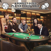 green eight-player foldable oval poker table with padded rail and cupholders