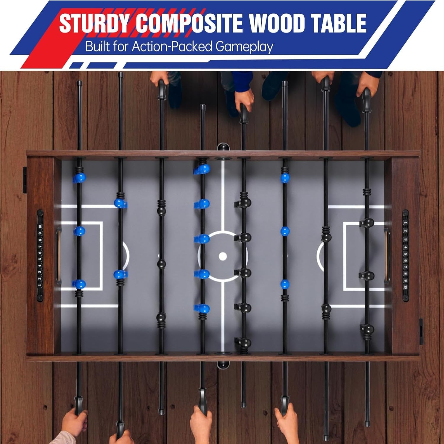 54-inch full-size dark wood foosball table for home game rooms