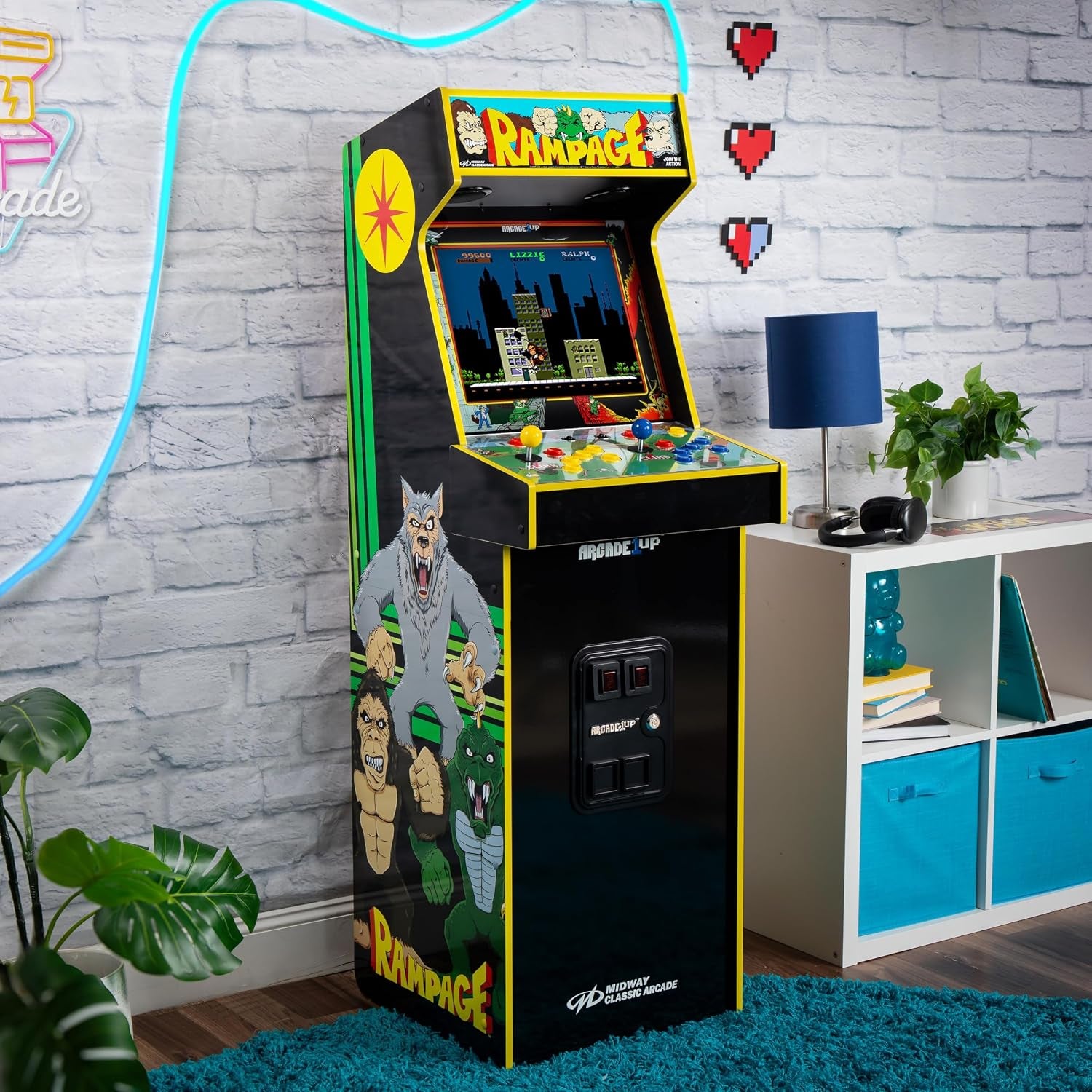 Arcade1Up Rampage and Joust Deluxe arcade machine with light-up marquee