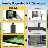 10 by 8 foot golf simulator enclosure with HD impact screen and foam-padded frame