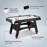 5 Ft. Air Hockey Table with Led Electronic Scorer — infographic