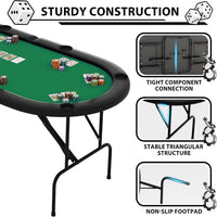 green eight-player foldable oval poker table with padded rail and cupholders