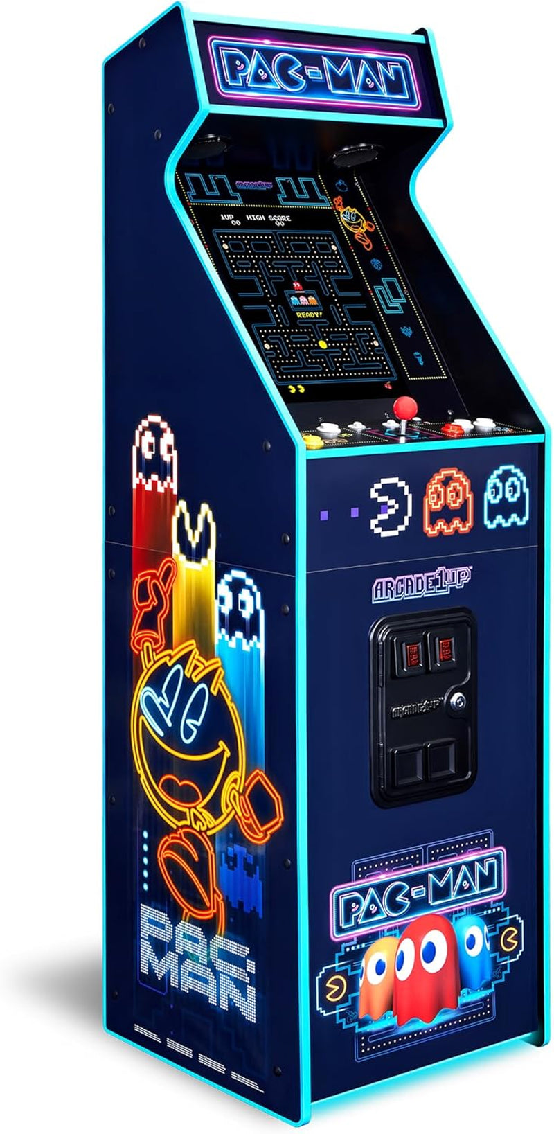 Arcade1Up PAC-MAN Deluxe Neon arcade machine with 17-inch screen and RGB lighting