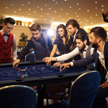 72 Inch Foldable Poker Table for 8 Players Portable Oval Card Board Game Table-Blue