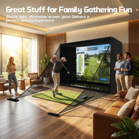 10 by 8 foot golf simulator enclosure with HD impact screen and foam-padded frame