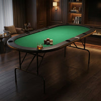8 Player Oval Foldable Poker Tables, Casino Style Card Table with 8 Cup Holders & Non-Slip Feet, Portable Game Table for Texas Holdem, Blackjack & Dominoes, Perfect for Living Room (Green) — Studio Shot