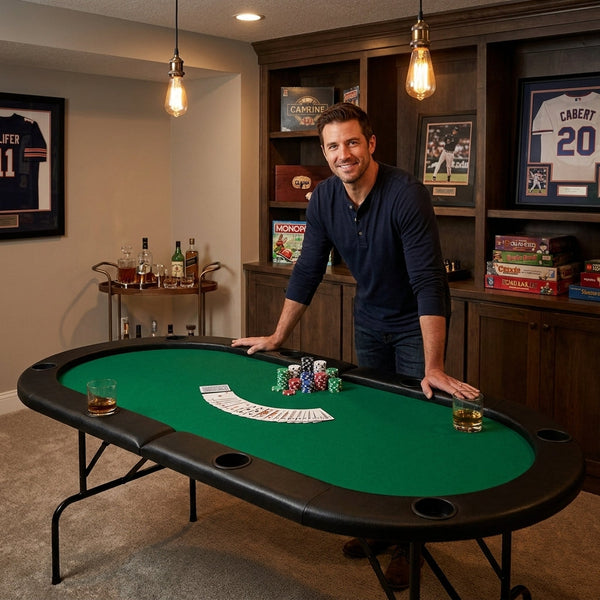 Oval Poker Table Built for Home Gaming, 8 Player Capacity, Foldable Design, Casino-Style Felt Surface