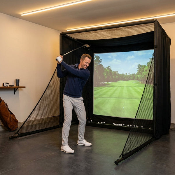 Golf Simulator Enclosure Built for Indoor Practice, 10x8 Ft HD Impact Screen, EPE Foam Frame, Safety Nets