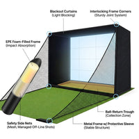 Golf Simulator Enclosure Net 10X8Ft Golf Practice Simulator with HD Impact Screen Kit & Sturdy EPE Foam-Filled Frame Golfs Cage Net with Safety Side Nets for Home Indoor Setup — How It Works