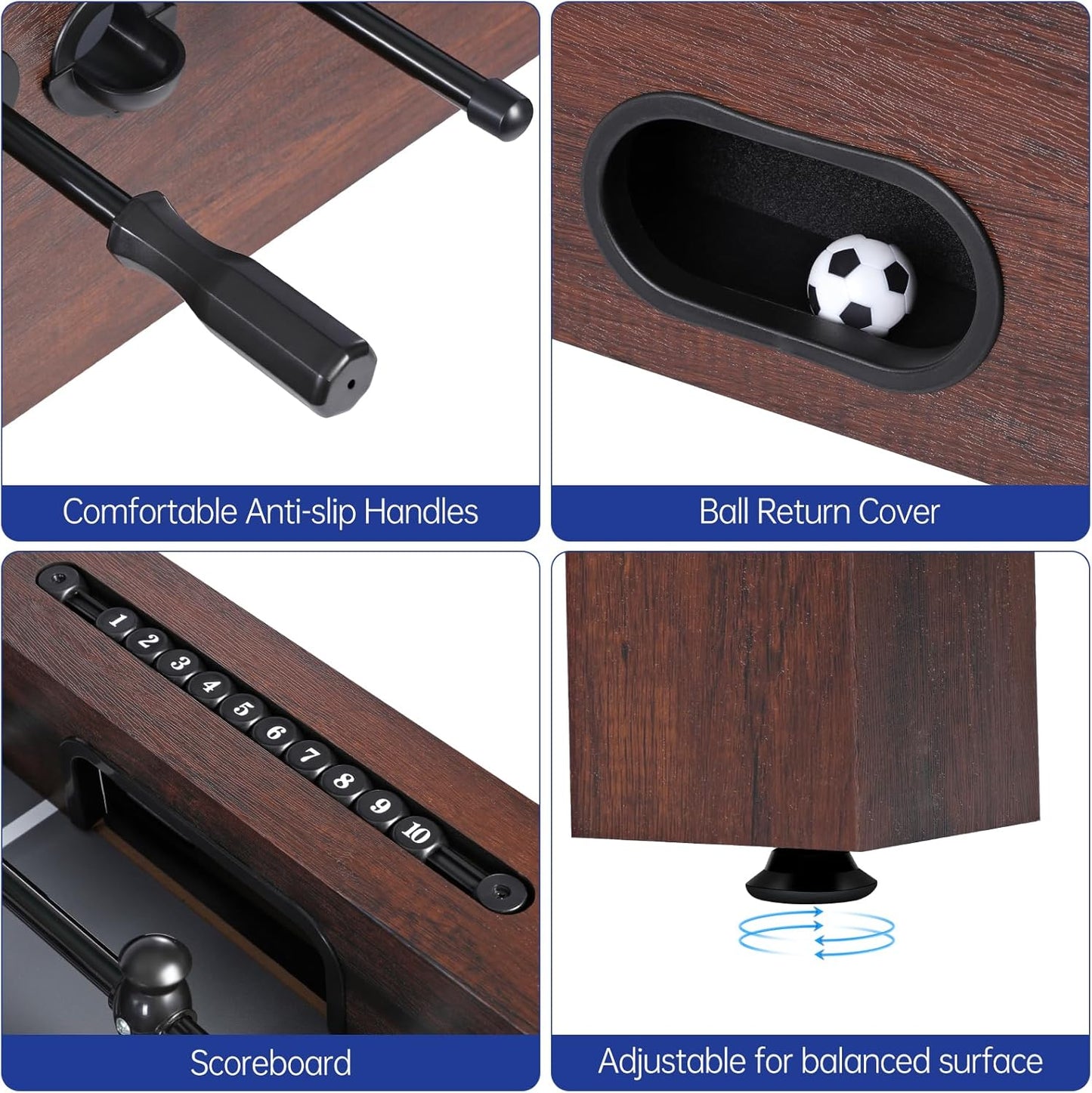 54-inch full-size dark wood foosball table for home game rooms