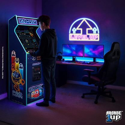 Arcade1Up PAC-MAN Deluxe Neon arcade machine with 17-inch screen and RGB lighting