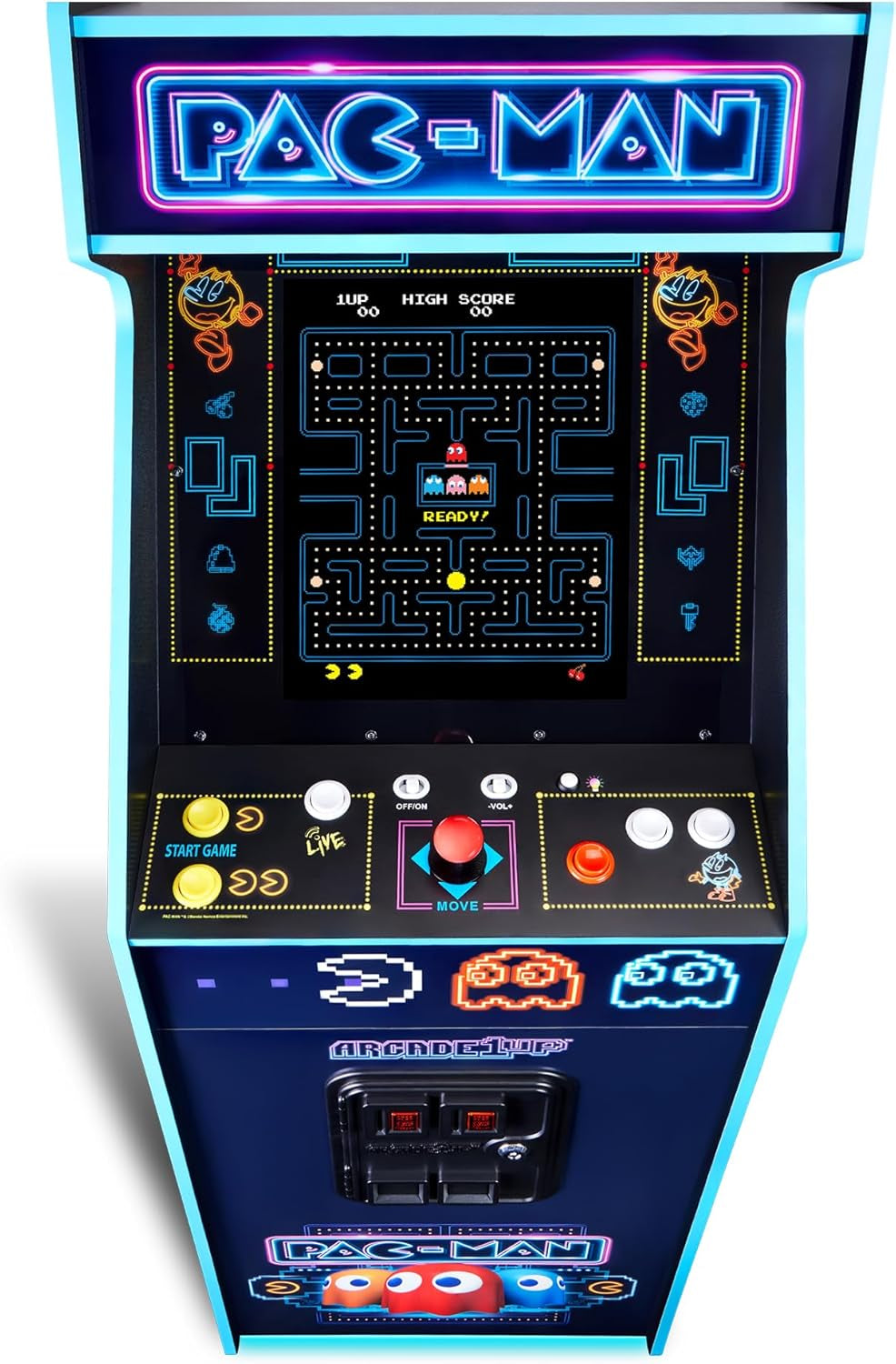 Arcade1Up PAC-MAN Deluxe Neon arcade machine with 17-inch screen and RGB lighting