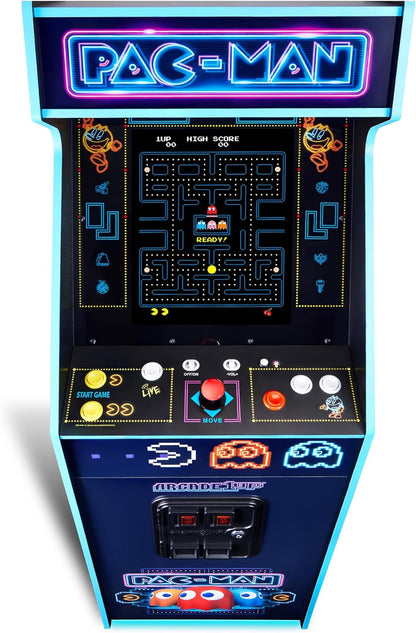 Arcade1Up PAC-MAN Deluxe Neon arcade machine with 17-inch screen and RGB lighting