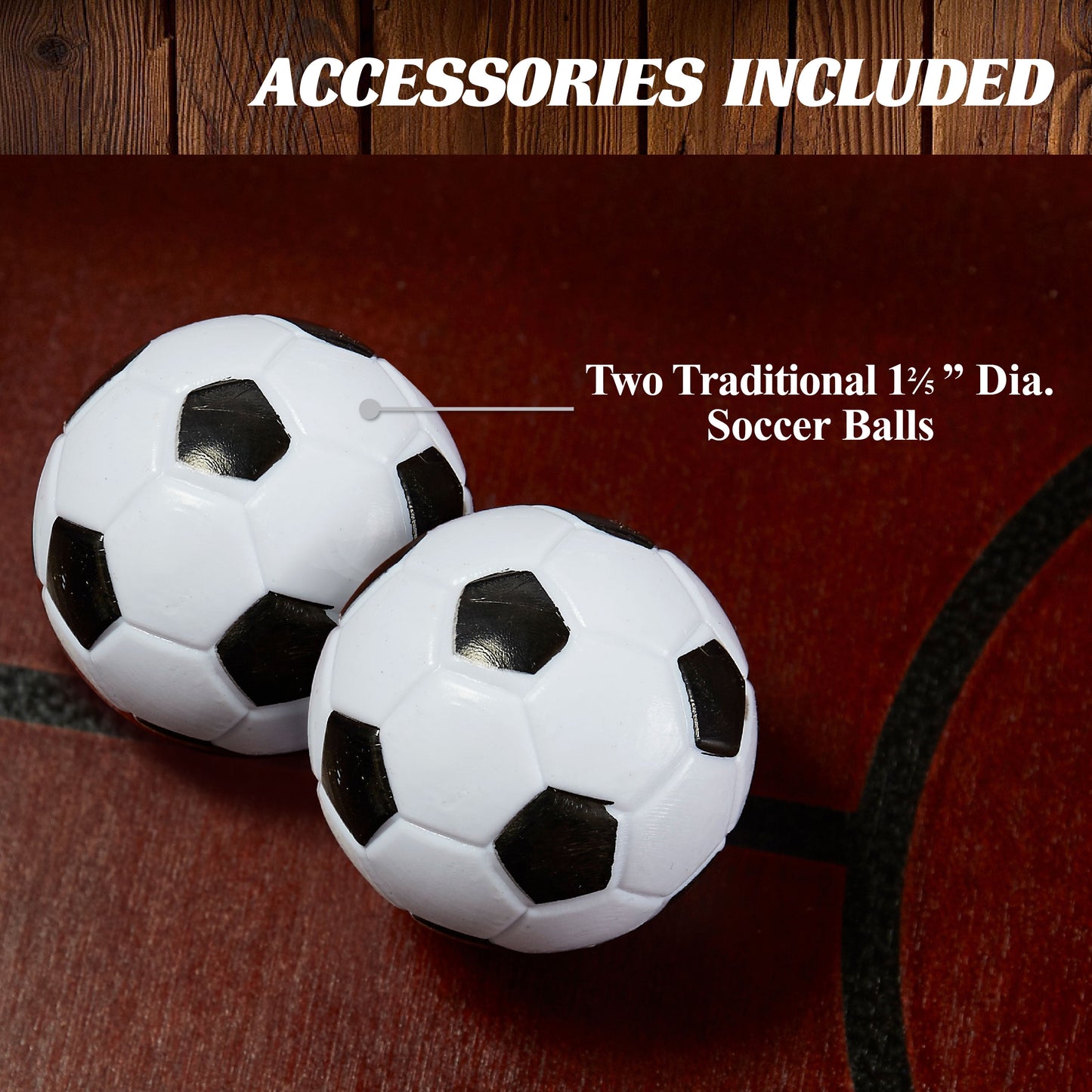 Barrington 42-inch brown foosball coffee table with tempered glass top and lower storage shelf