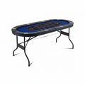 8 Player Foldable Poker Table, Blackjack Texas Holdem Poker Table with Padded Rails and Stainless Steel Cup Holders, Portable Folding Card Board Game Table, 72 Oval Casino Leisure Table, Blue